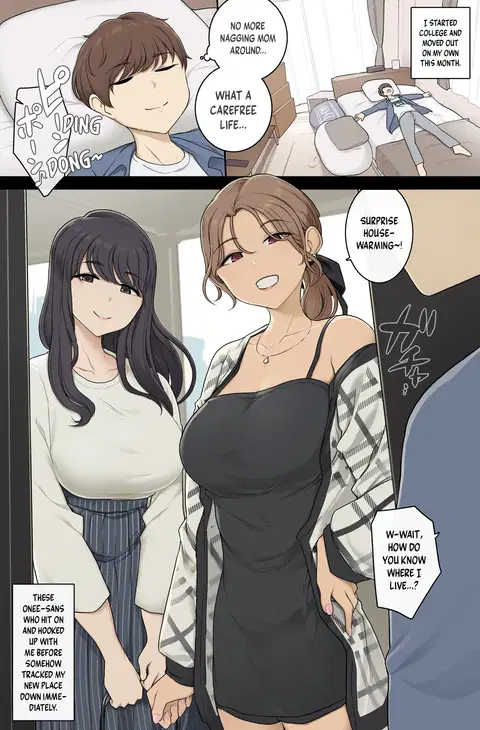 Keitai Choushin Onee-san-tachi ni Shinkyo o Yaribeya ni Sareru Hanashi | Tall, Busty Onee-sans Turn My New Place into Their Sex Room