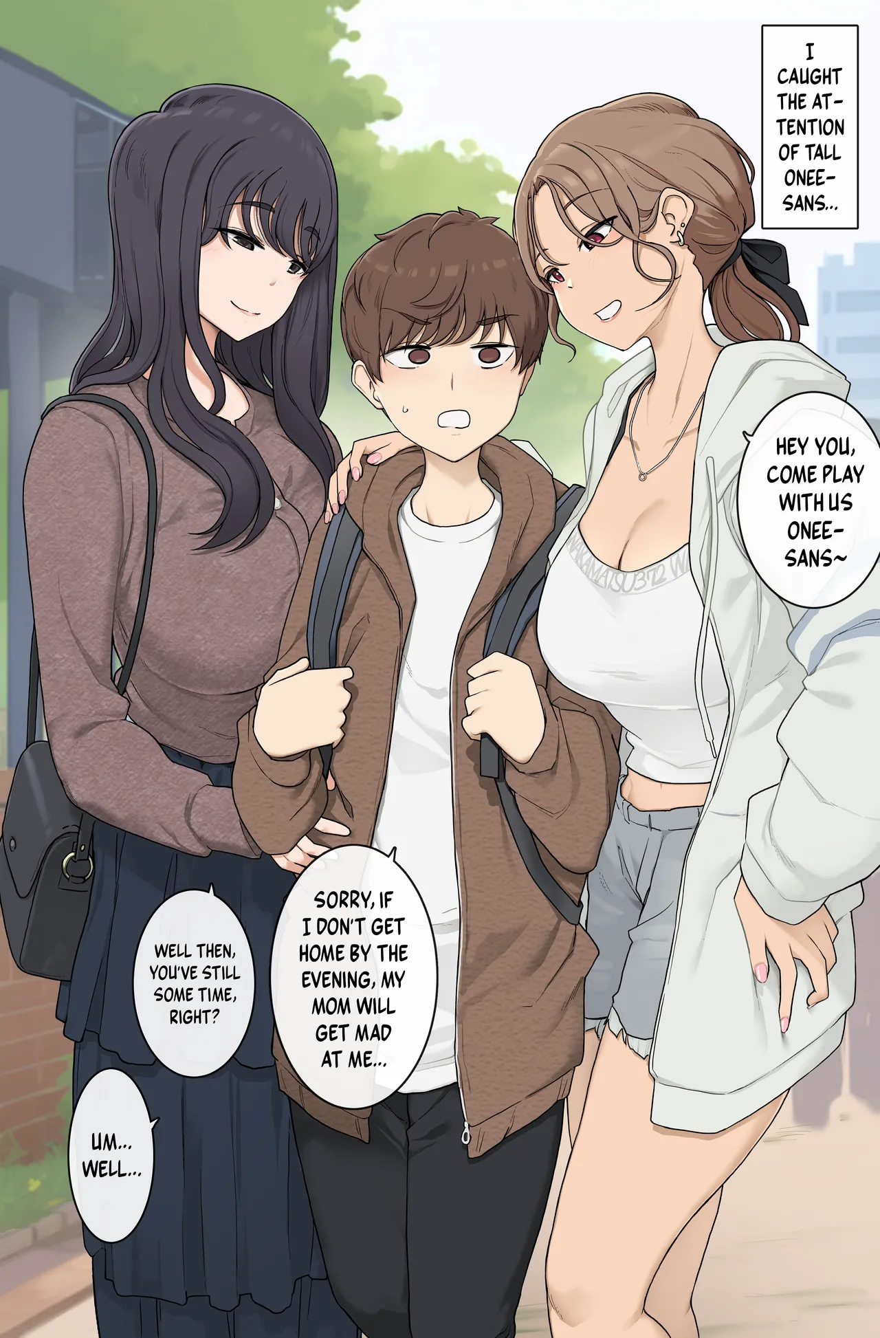 Keitai Choushin Onee-san-tachi ni Ryougawa kara Press Sarete Nigerarenai Sex | Sex Where I'm Sandwiched Between Tall, Busty Onee-sans and Unable to Escape